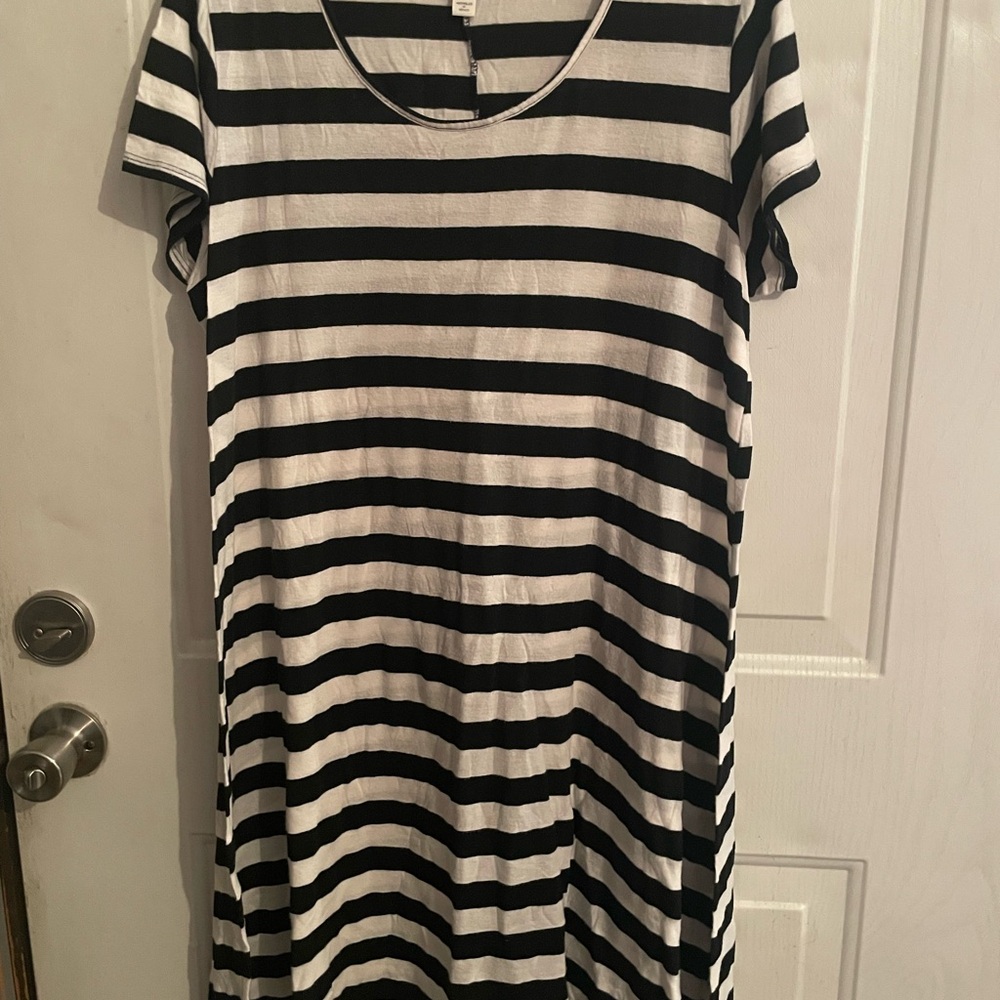 Espresso Black and White Striped Midi Dress
